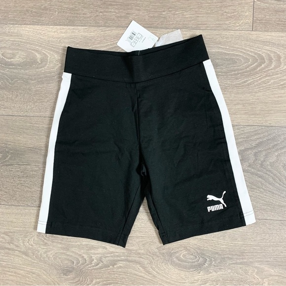 Puma Classics Biker Shorts 7" White Stripe Black High Rise Waisted Size XS - Picture 2 of 11
